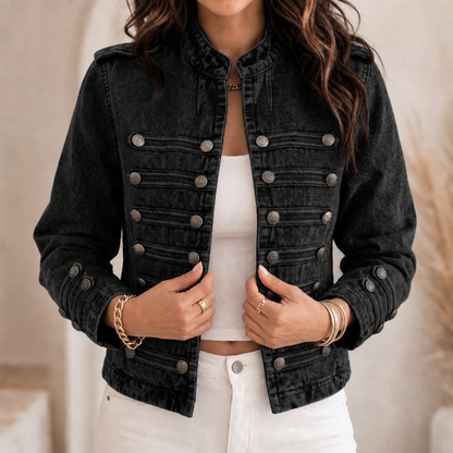 Fielden – Standing Collar Multi-Button Denim Jacket