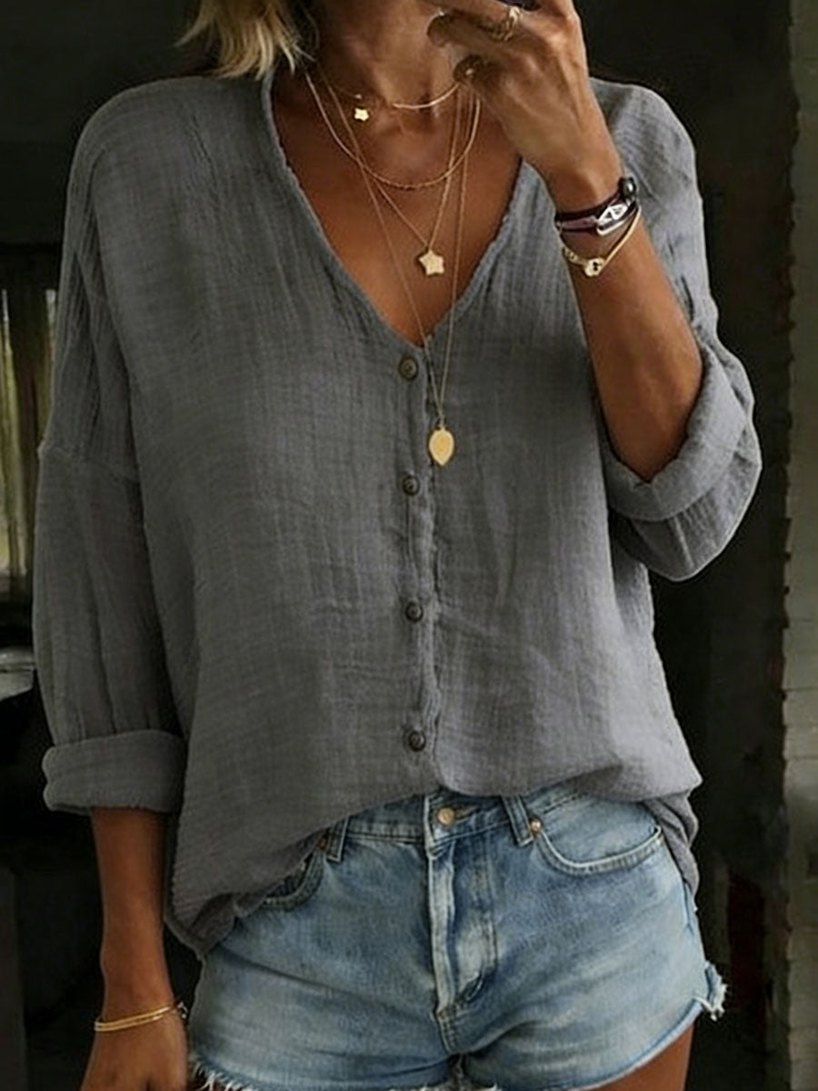 Blair | Cotton Linen Loose Solid Color Long-sleeved Shirt
