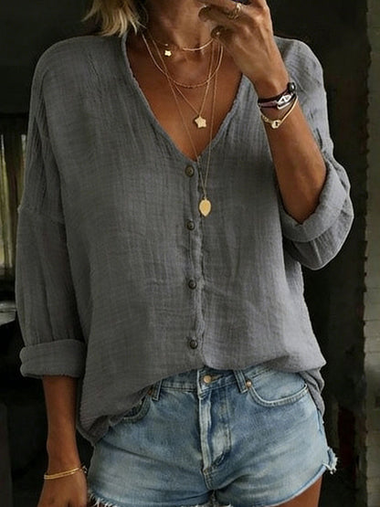 Blair | Cotton Linen Loose Solid Color Long-sleeved Shirt
