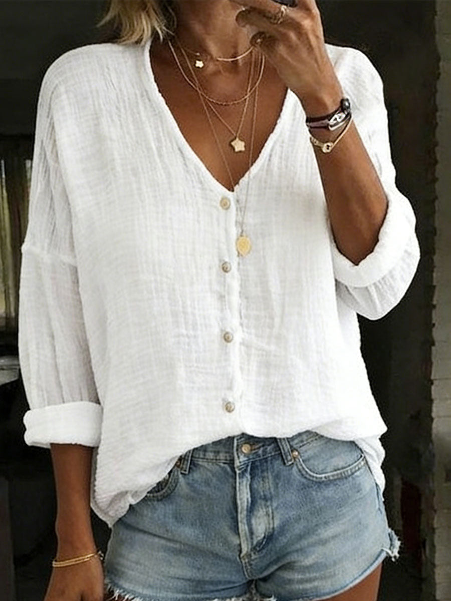 Blair | Cotton Linen Loose Solid Color Long-sleeved Shirt
