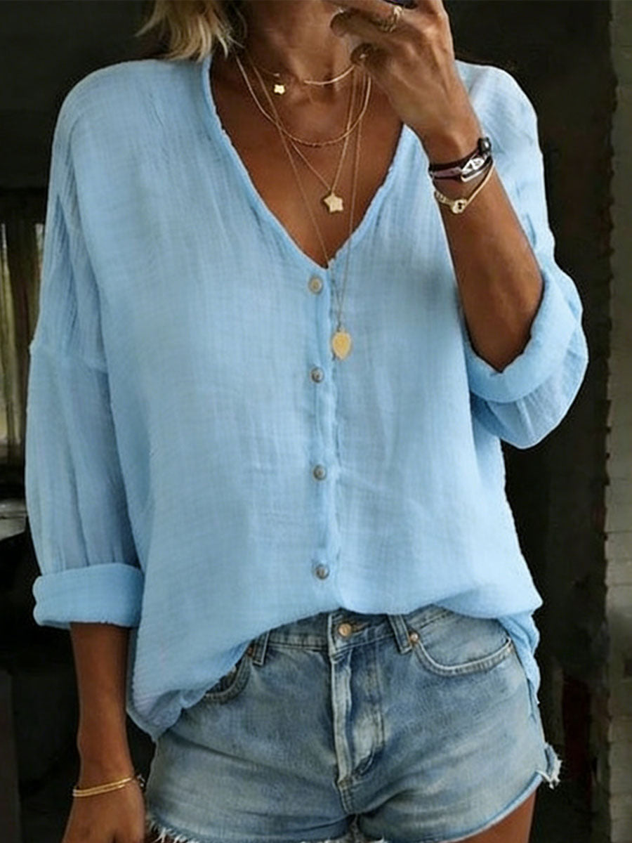 Blair | Cotton Linen Loose Solid Color Long-sleeved Shirt