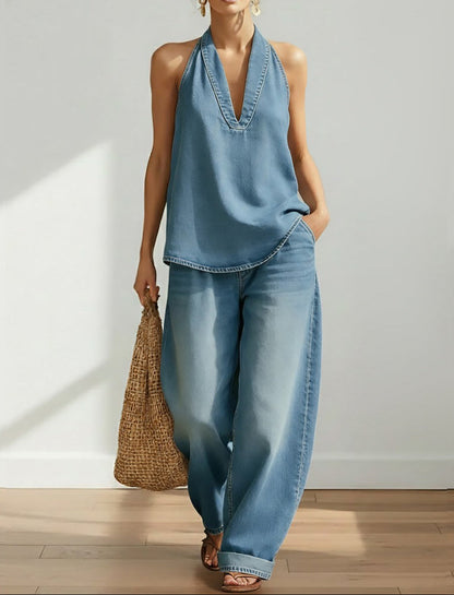 Lena - Relaxed Halter Denim Lounge Set