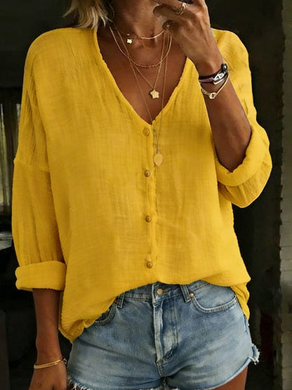 Blair | Cotton Linen Loose Solid Color Long-sleeved Shirt