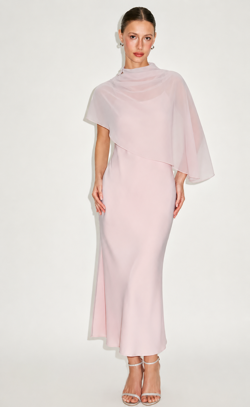 Draped Cold-Shoulder Flowing Maxi Dress
