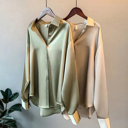 Olivia - Long Sleeved Luxe Satin Blouse