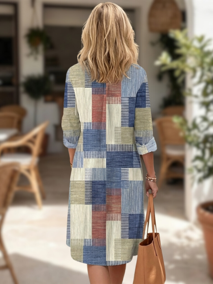 Aurelia | Patchwork Button Front Shirt Dress
