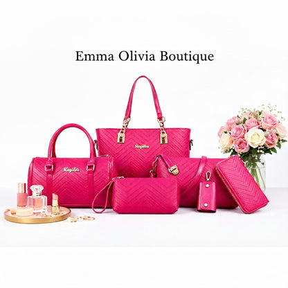 Amanda | Classic 6-Piece PU Leather Tote & Crossbody Bag Set