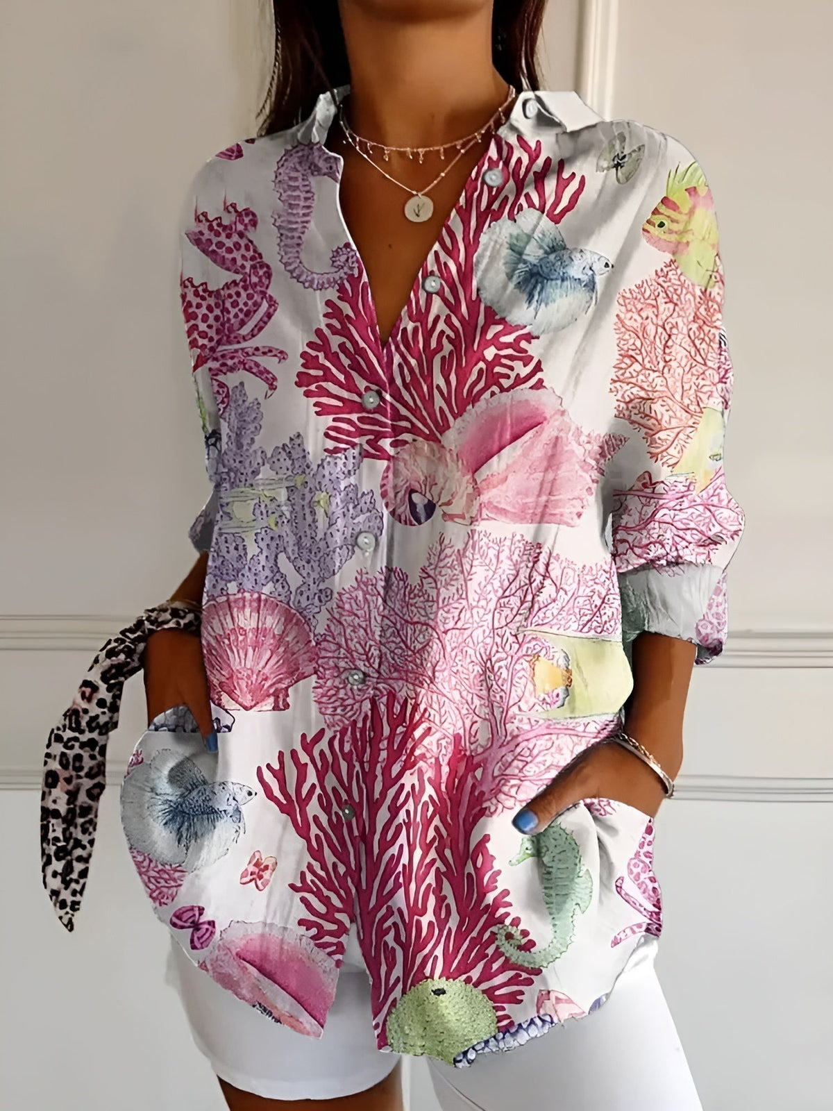 DESIREE FLORAL BLOUSE WITH BUTTON PLACKET