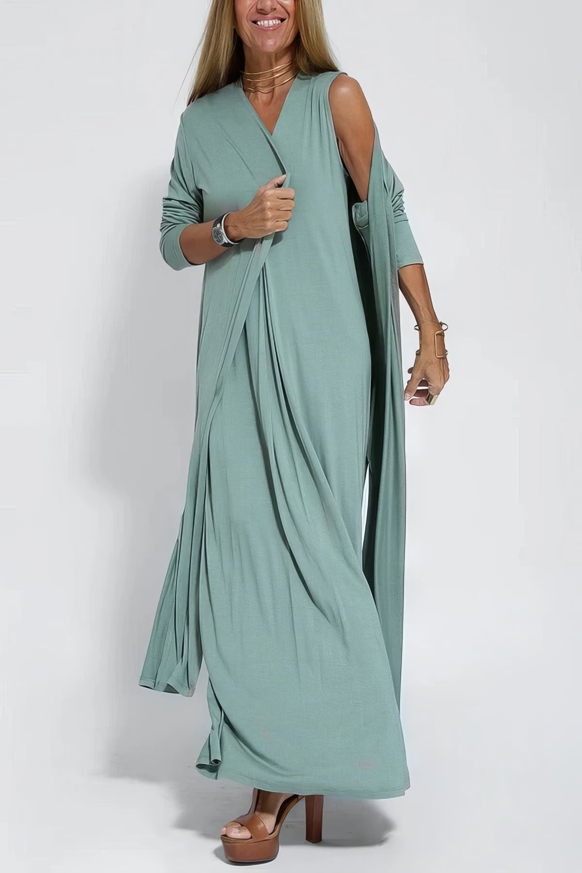 Ellie™ Elegant Long Dress with Cardigan